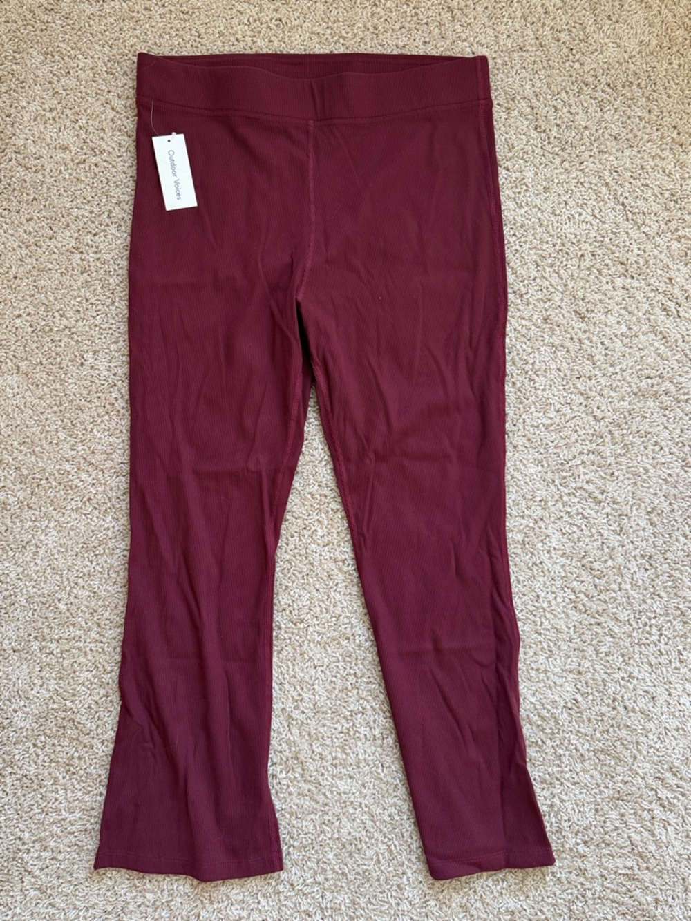 NWT Outdoor Voices Women's Burgundy Ribbed Flared Yoga Pant Leggings